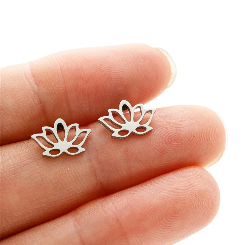 Multiple Stainless Steel Flower Stud Earrings Women Korean Daisy Mandala Rose Lotus E alternate view