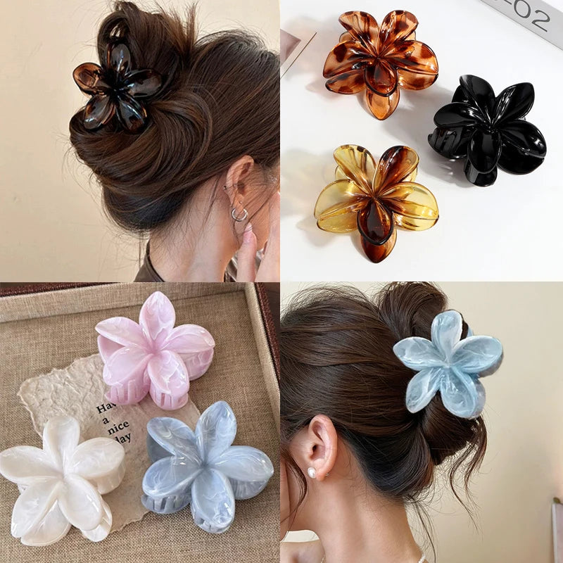 Korean Hawaiian Gradient Flower Hair Claw Clip For Women Girl Fashion Plastic Non Slip Hold Hairpin