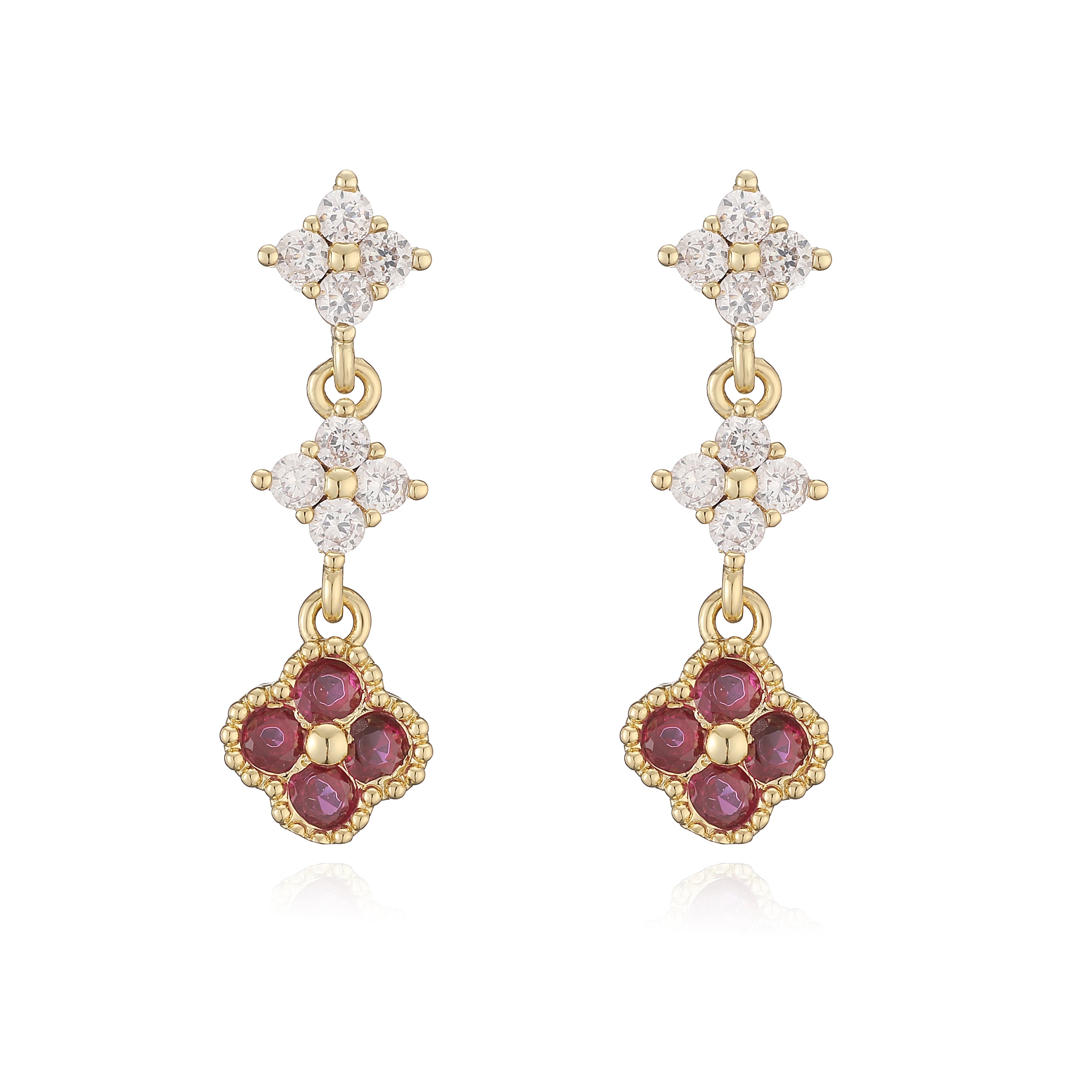 HECHENG,Sparkling Zirconia Stud Earrings Floral Tassel Earrings French Banquet Style alternate view