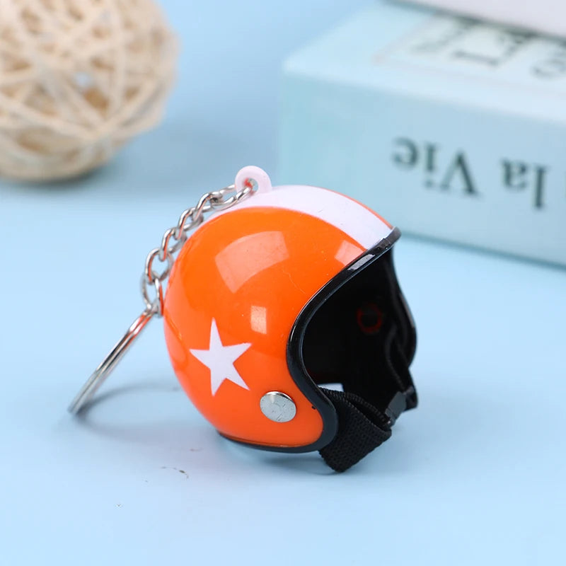 Mini Motorcycle Helmet Keychain | Cute Metal Key Ring for Women and Men close-up view