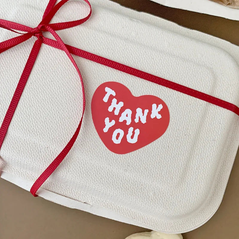 Red Heart Thank You Sticker Set | 30 White Thank You Gift Wrapping Stickers for DIY B alternate view