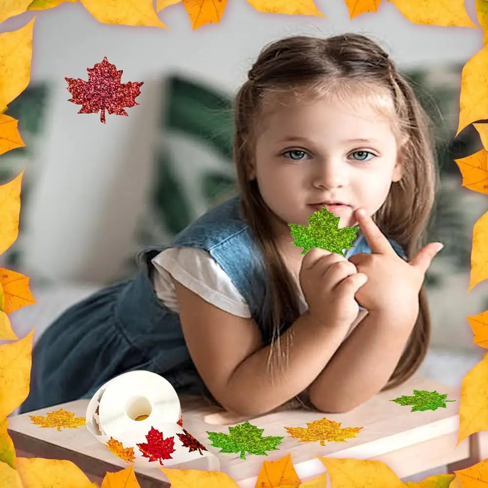 500Pcs Fall Thanksgiving Leaf Stickers | Holographic Maple Leaf Decals Roll lifestyle view