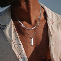 2pcs Vertical Layer Necklaces for Men Boys,Wateproof Stainless Steel Cuban Chain Collar,Stylish Men'
