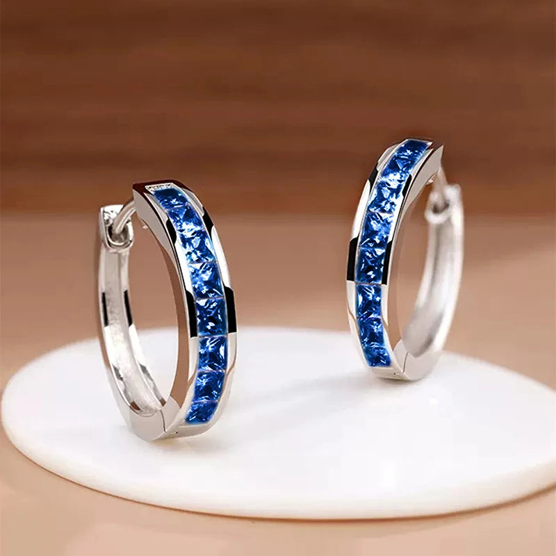 Huitan Hoop Earrings with Princess Cubic Zirconia Exquisite Ear Circle Earrings for W alternate view