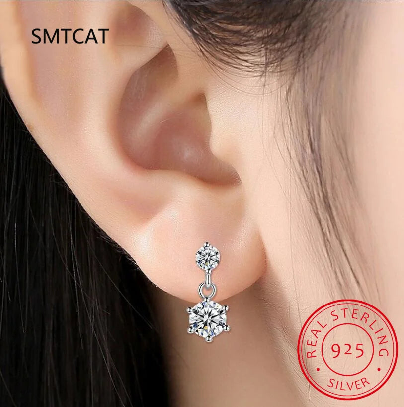 New VVS1 D Color Round Cut Eerrings for Women Test Passed Moissanite Diamond 925 St additional angle