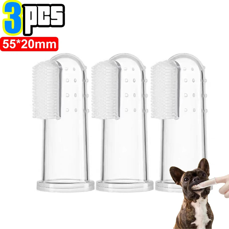 Silicone Soft Pet Finger Cuff Toothbrushes Dog Brush Bad Breath Tartar Teeth Care T additional angle