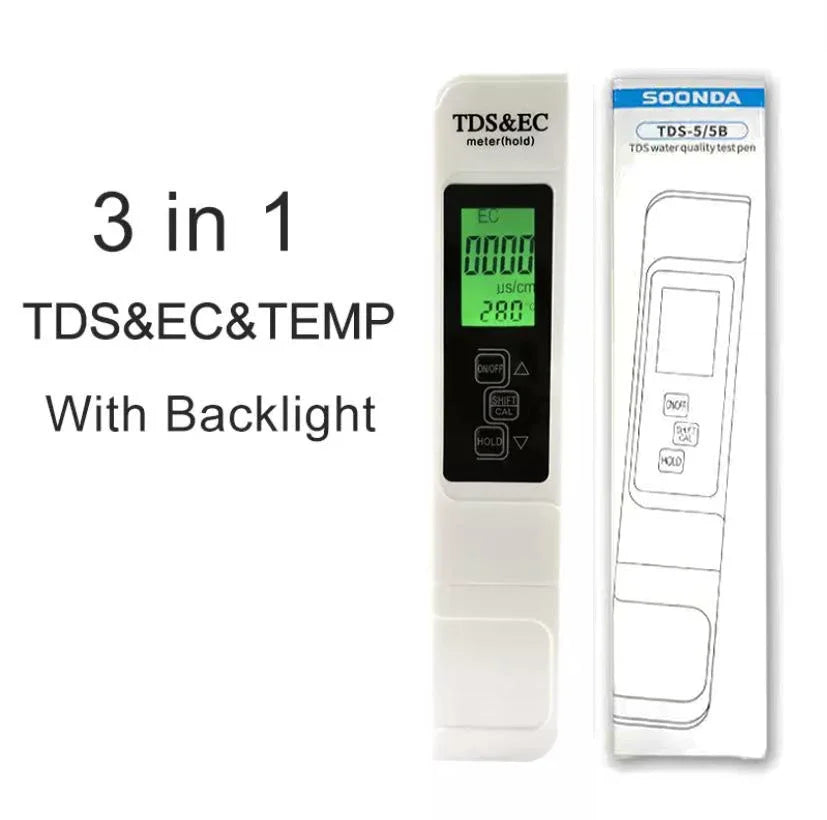 TDS Meter 3 in 1 Water Quality Tester | EC Conductivity and Temperature Monitor detail view