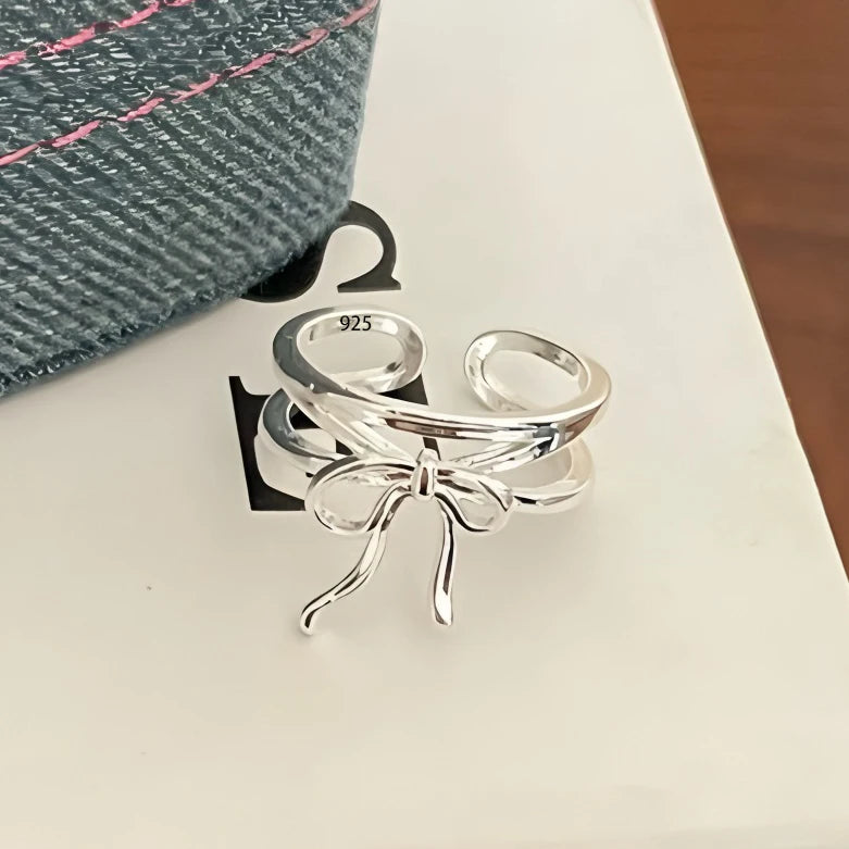VENTFILLE 925 Sterling Silver Flower Lace Ring Korean Fashion Opening Inlaid CZ Adjustab detail view