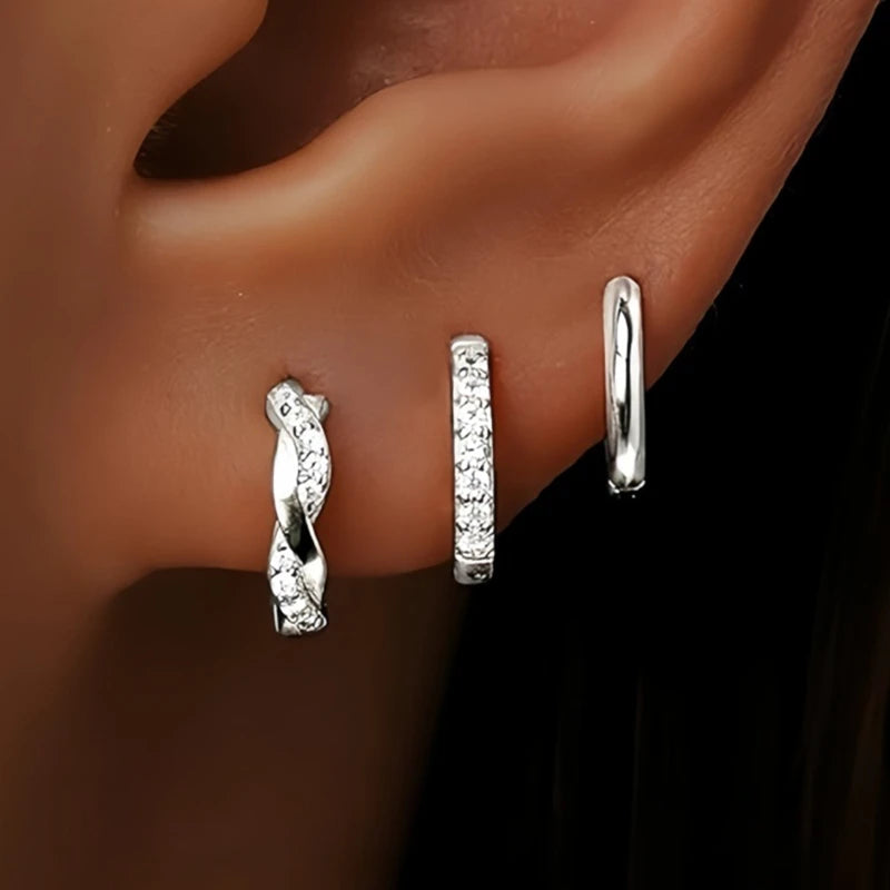 Gold Circle Hoop Earrings Set | Stainless Steel Zircon Flower Stud Jewelry alternate view