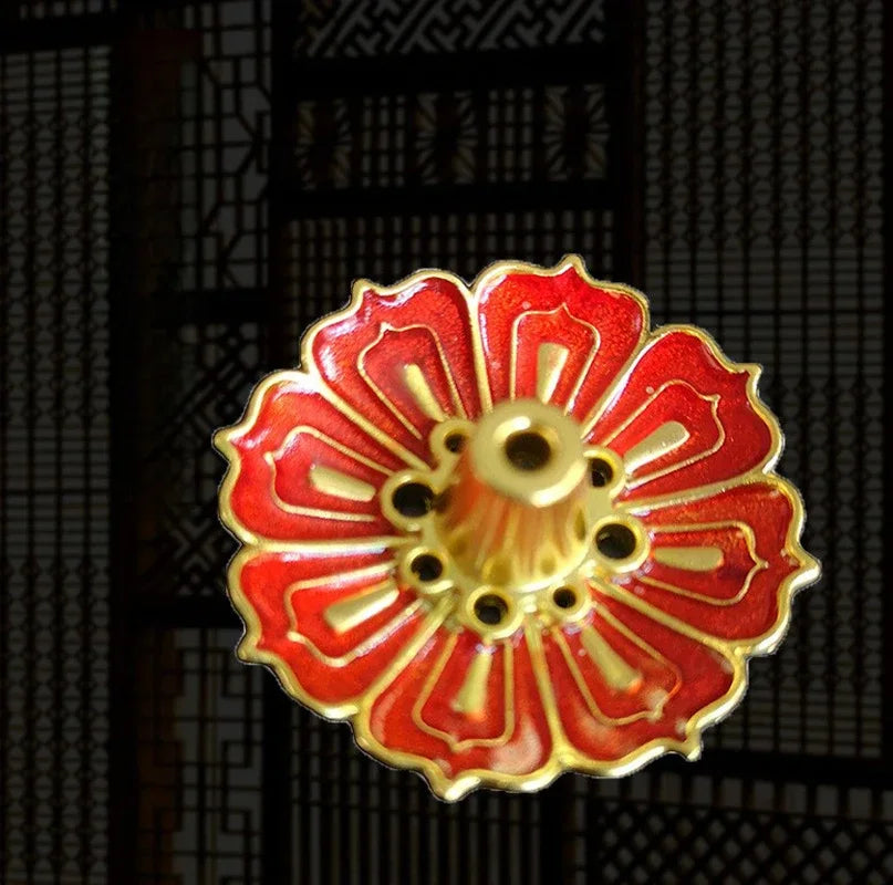 1 Pcs 9-Hole Copper Incense Holder Mini Lotus Flower Incense Sticks Burner Cones Cens alternate view