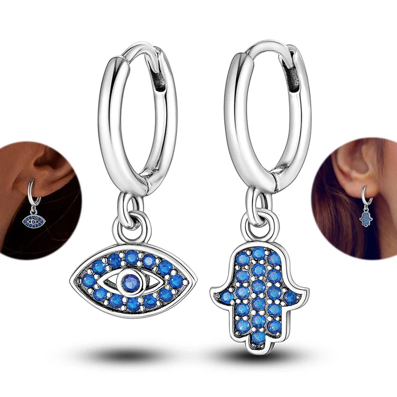 Hot Sale 925 Sterling Silver Heart Earrings Fit Original Charms Hoop Earrings For Women Girls Stud Earring Fine Jewelry Gifts