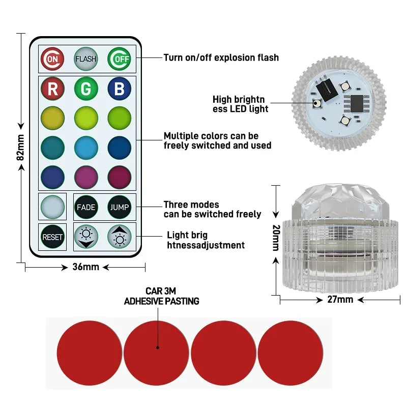 Wireless Adhesive LED Car Interior Ambient Light Remote Control Decor Auto Roof Foo additional angle
