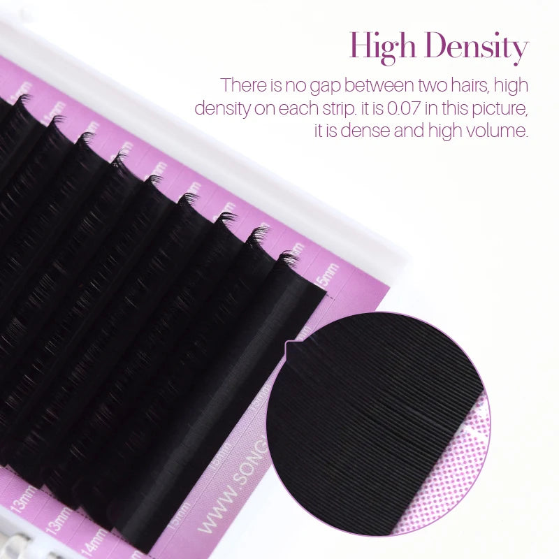 Professional Eyelash Extensions for Salon Use | Natural Soft Tip Pure Black Lashes close-up view