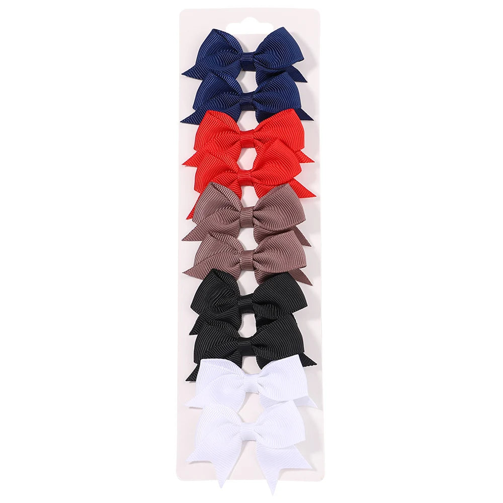 10Pcs/Set Solid Color Kids Bows Hair Clips for Baby Girls & more close-up view