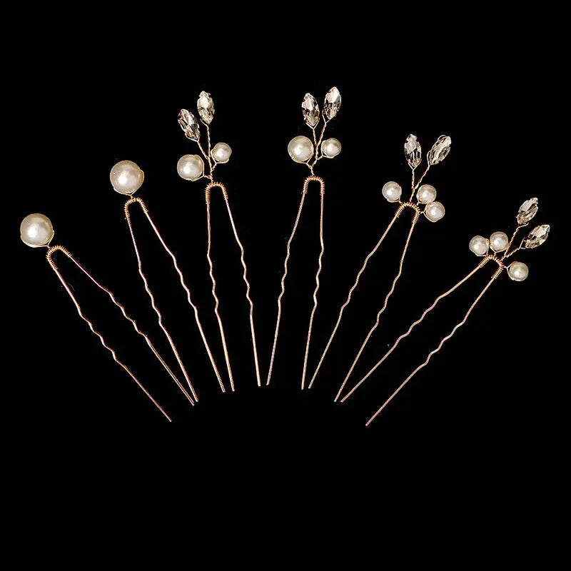6PCS Popular Handmade Wedding Hair Pins Bridal Crystal Pearl Flower Hair Clip Bridal Hair Jewelry Accessories