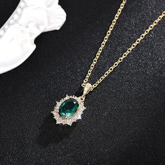 Huitan Sunflower Design Pendant Necklace with Green Cubic Zirconia Luxury Trendy Women close-up view