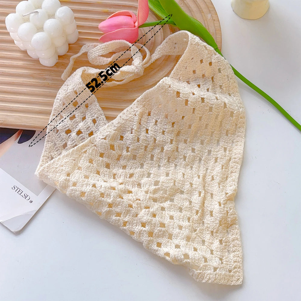 2026 Knitted Hollow Out Triangle Hair Scarf Headband Women Girls Knitted Flower Headband detail view