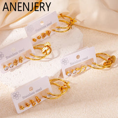 316L Stainless Steel 6 Piece Earring Set | Circle Heart Star Flower Pendant Earrings for Women