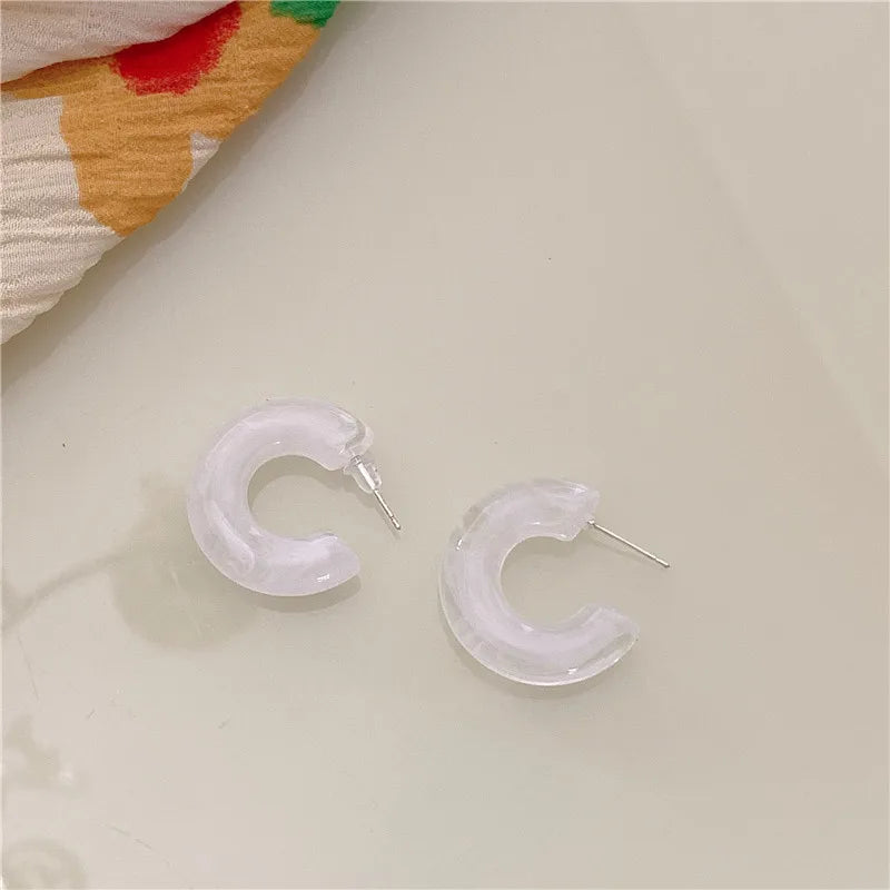 C-Shape Resin Hoop Earrings | Colorful Geometric Acrylic Jewelry for Women close-up view
