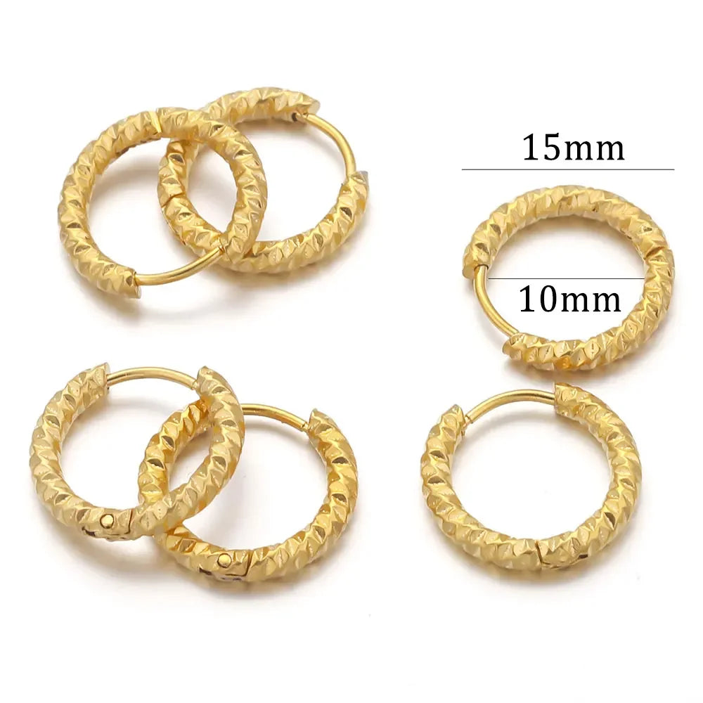 6pcs Stainless Steel Rectangular Textured Earrings | 18K Gold Plated DIY Jewelry Findi close-up view