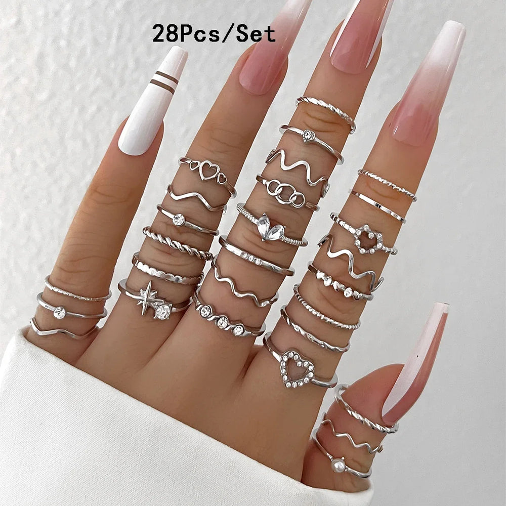 30Pcs Bohemian Geometric Knuckle Rings Set For Women Gold Silver Color Finger Ring Girls detail view