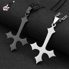 Goth Upside Down Cross Stainless Steel Pendant Necklace | Inverted Crucifix Gothic Jewelry for Men