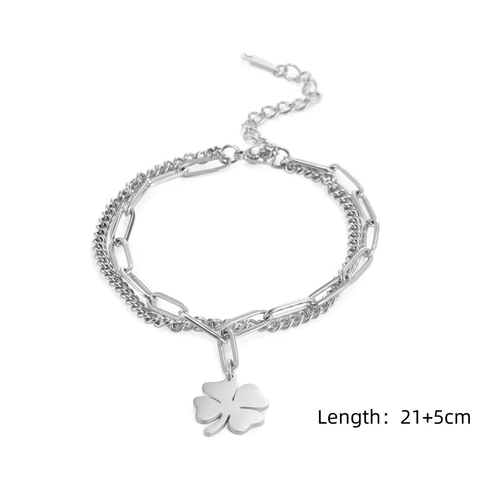 Skyrim Foot Chain of Women Men Silver Color Four-leaf Clover Stainless Steel Anklet S lifestyle view