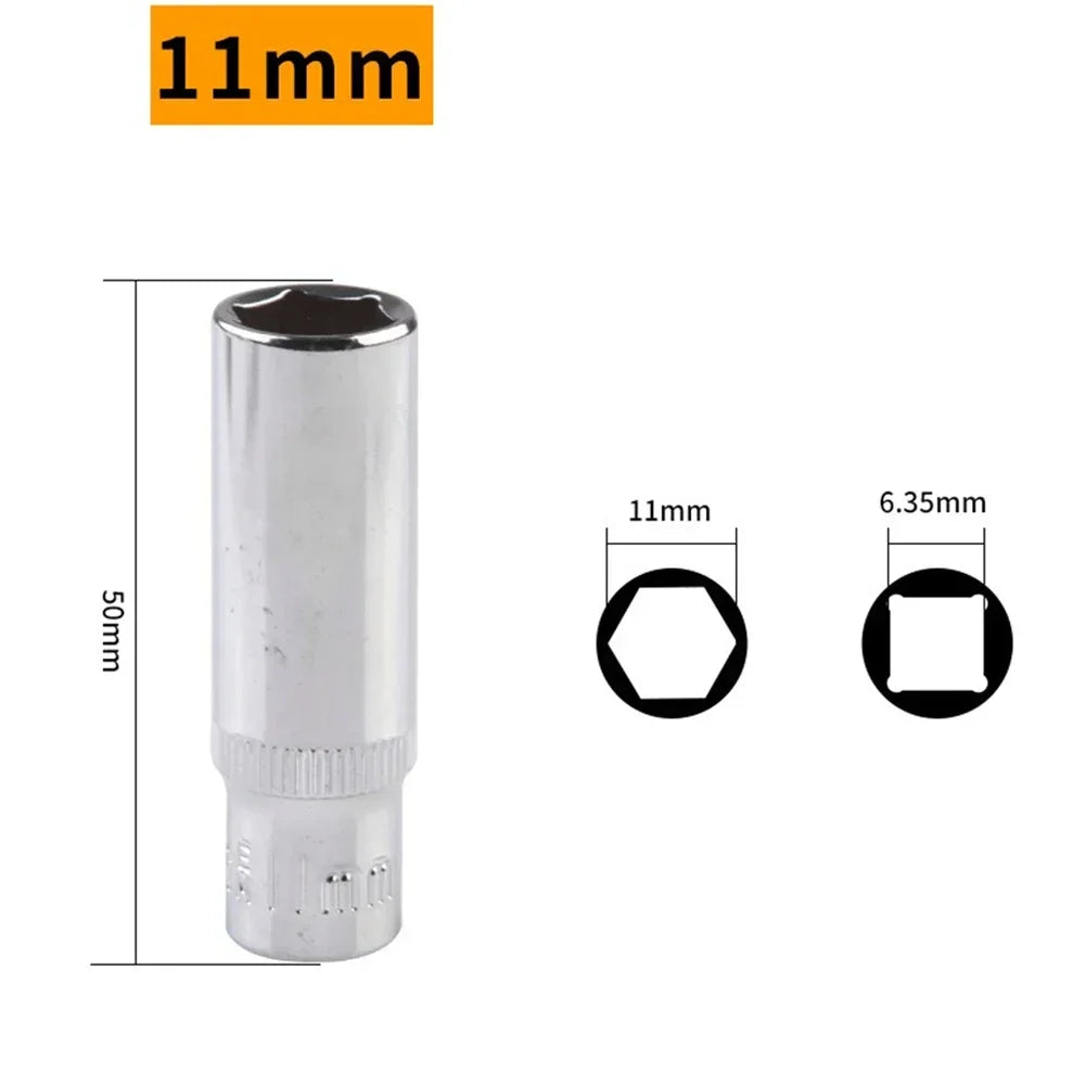 1/4 Hex Drive Deep Socket Adapter Set | Chrome Vanadium Steel Impact Socket Wrench additional angle