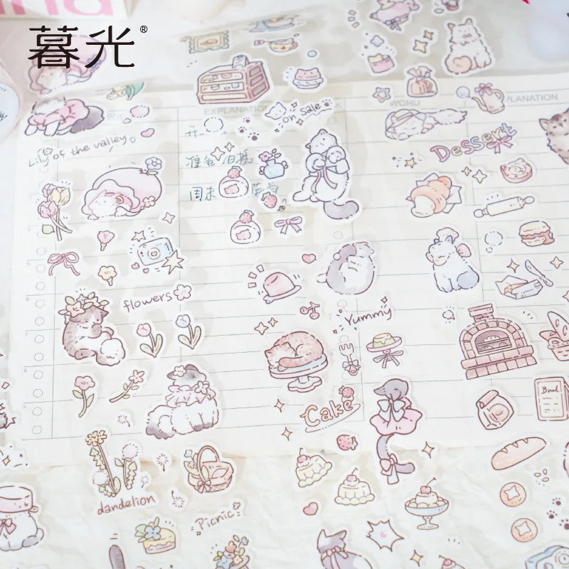 Mr. Paper, 4 Styles, Flash Film Die-cutting Tape, Cute Cat Cartoon Stickers DIY Collage Decoration Illustration Sticker Tape