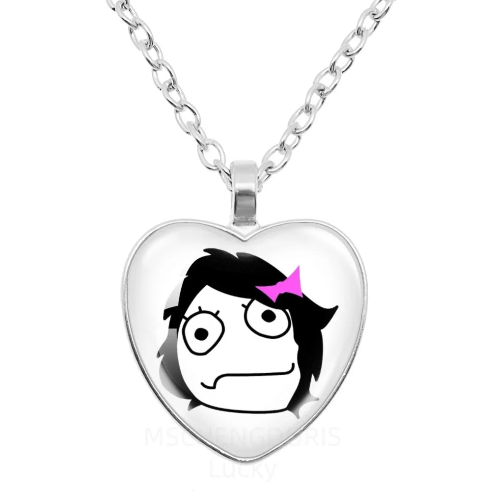Rage Comic Necklace Derp Face Trollface Funny Meme Cartoon Glass Heart Shape Pendan additional angle
