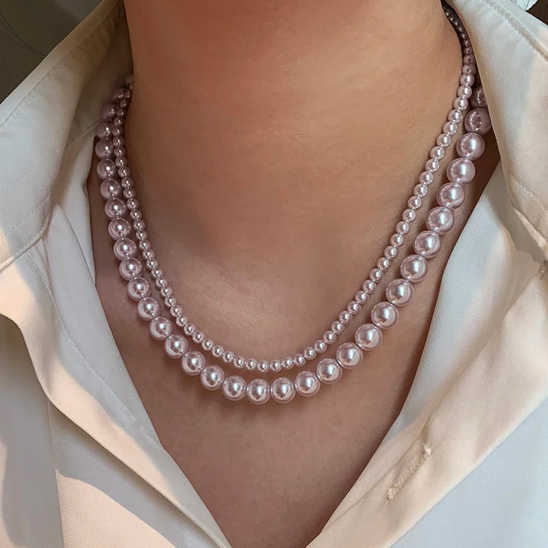Rose Purple Pearl Bead Choker Necklace | Elegant Korean Jewelry for Women close-up view
