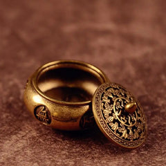 Retro Brass Incense Burner with Zodiac Signs | Home Decor Censer close-up view