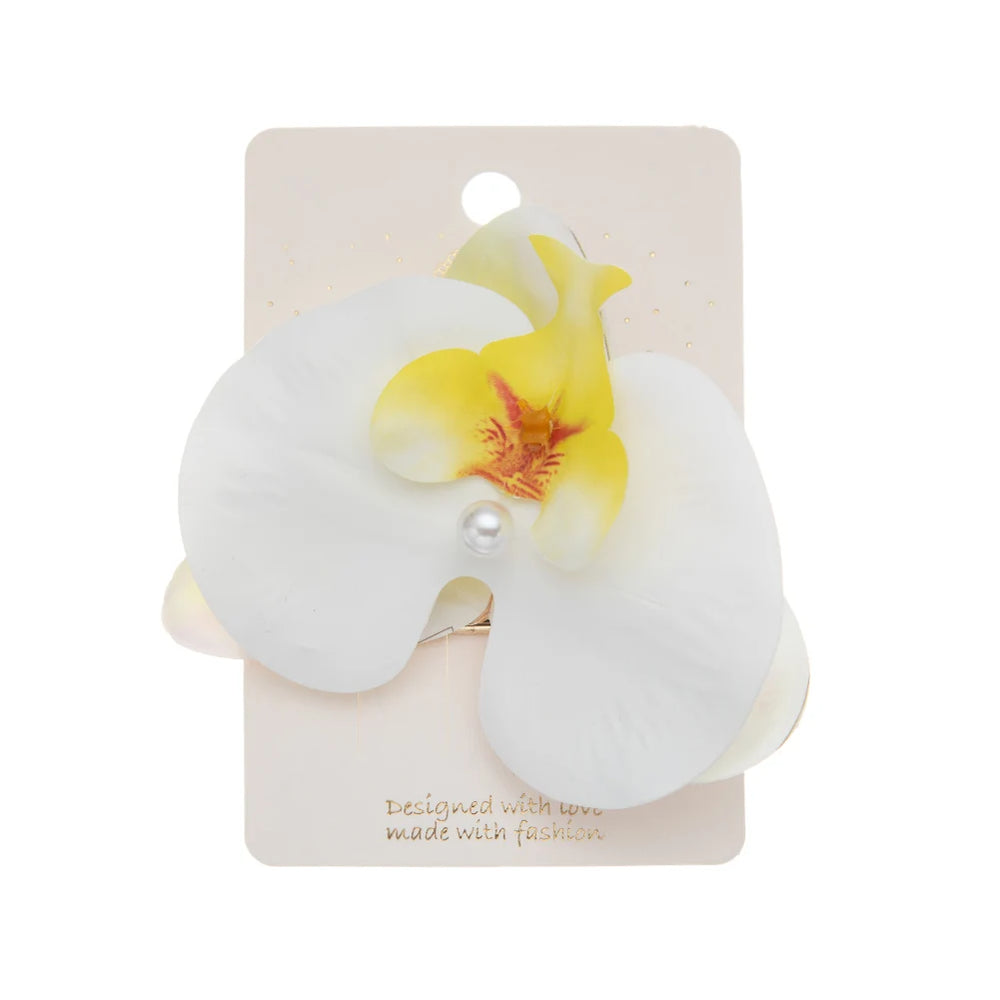 Artificial Orchid Flower Butterfly Hair Clips for Woman Girls Phalaenopsis Pearl Duck lifestyle view