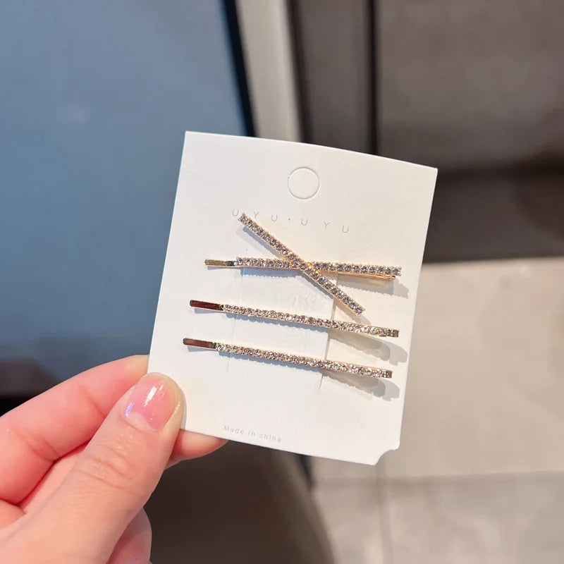 3pcs Shiny Hairpins Fine Rhinestone Particles Gold Color Thin Hairpins Woman's Hair Accessories