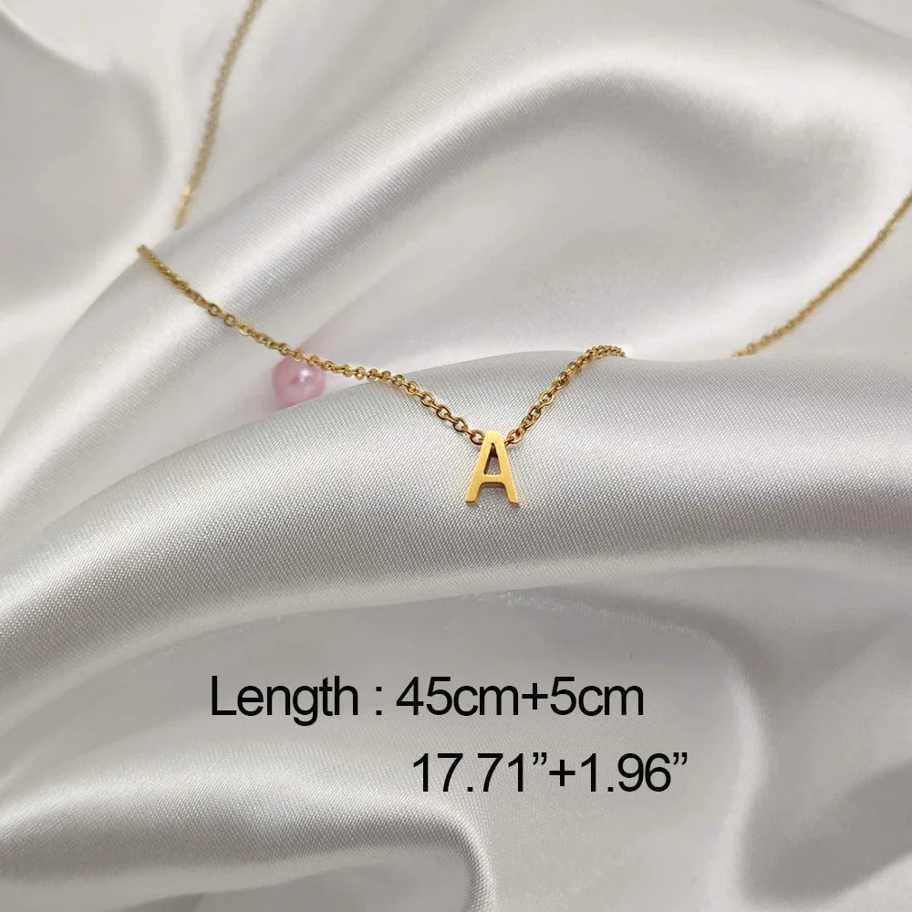 Women Tiny Letter A-Z Initial Necklaces, Small Shiny Letter Girl Chain Choker, Gold Color Stainless Steel Layered Collar Jewelry