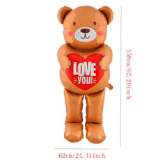 Heart to Heart Love Bear Balloon | Valentine's Day Decor with Stand close-up view