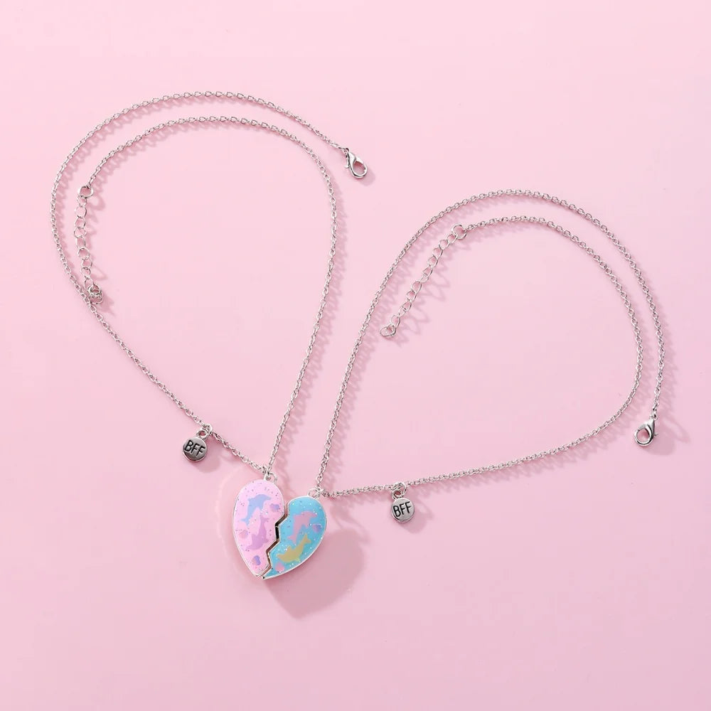 Broken Heart Best Friends Pendant Set | Magnetic Adjustable Lover Necklace for Women lifestyle view