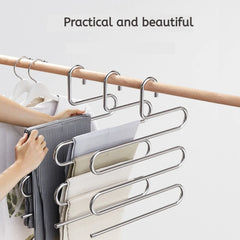 5-Layer Stainless Steel Pant Rack | Multifunctional Non-Slip Clothes Hanger close-up view