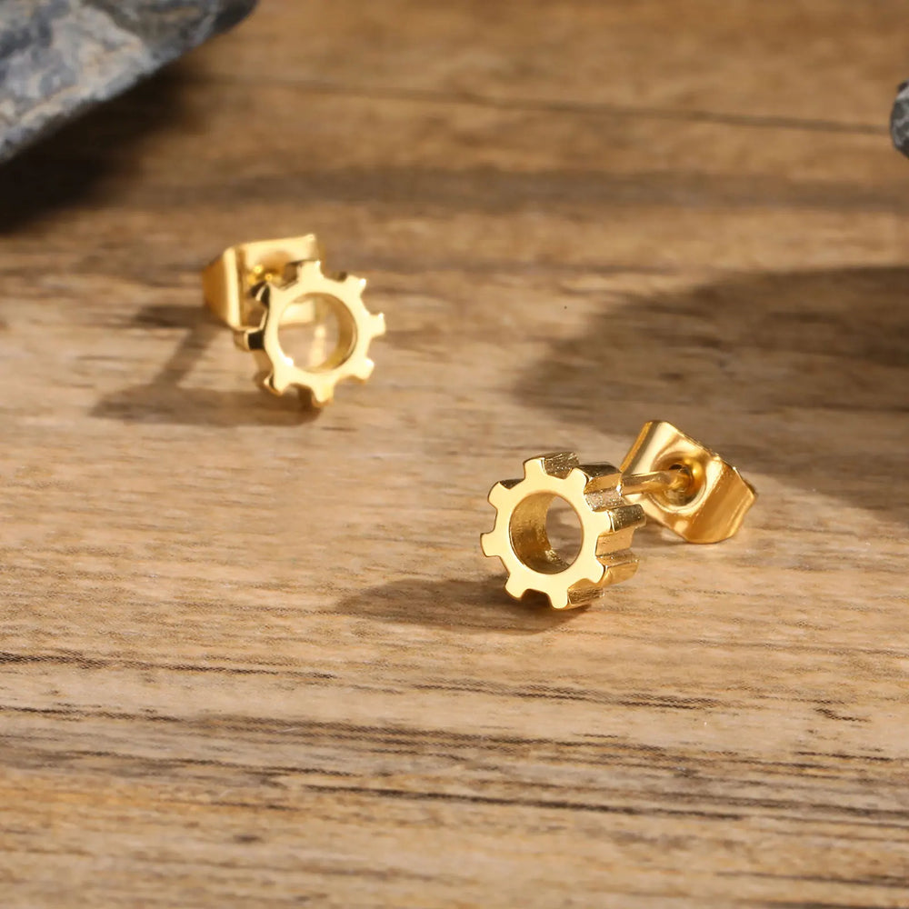 Gold Color Stud Earrings for Men Boys,Anti Allergy Stainless Steel Small Earrings,Hip close-up view