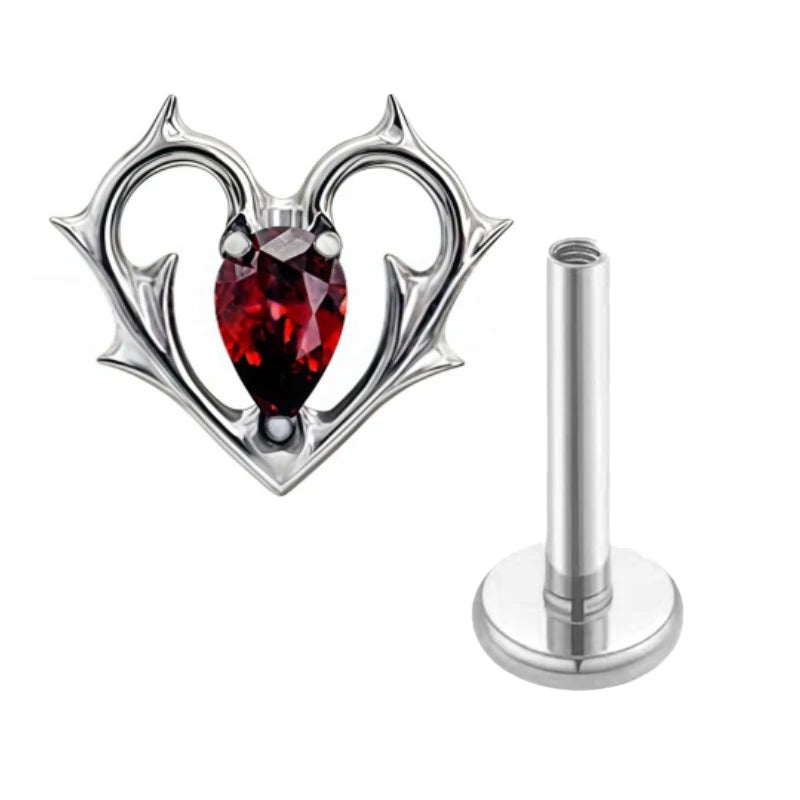G23 Titanium Lip Piercing Stud Earring with Heart Design Teardrop CZ Nose Stud Inte additional angle