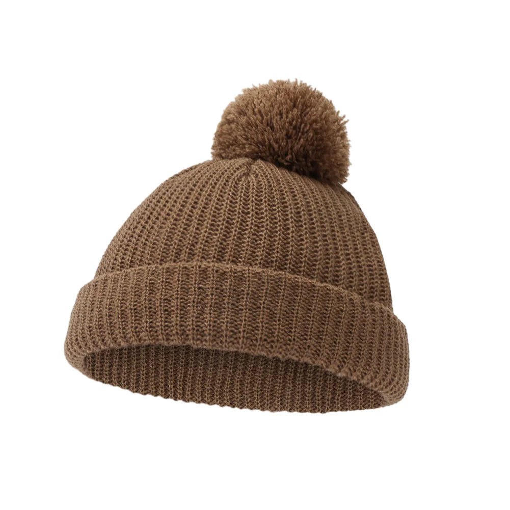 Solid Pom Knitted Baby Beanie | Newborn Infant Winter Hat additional angle