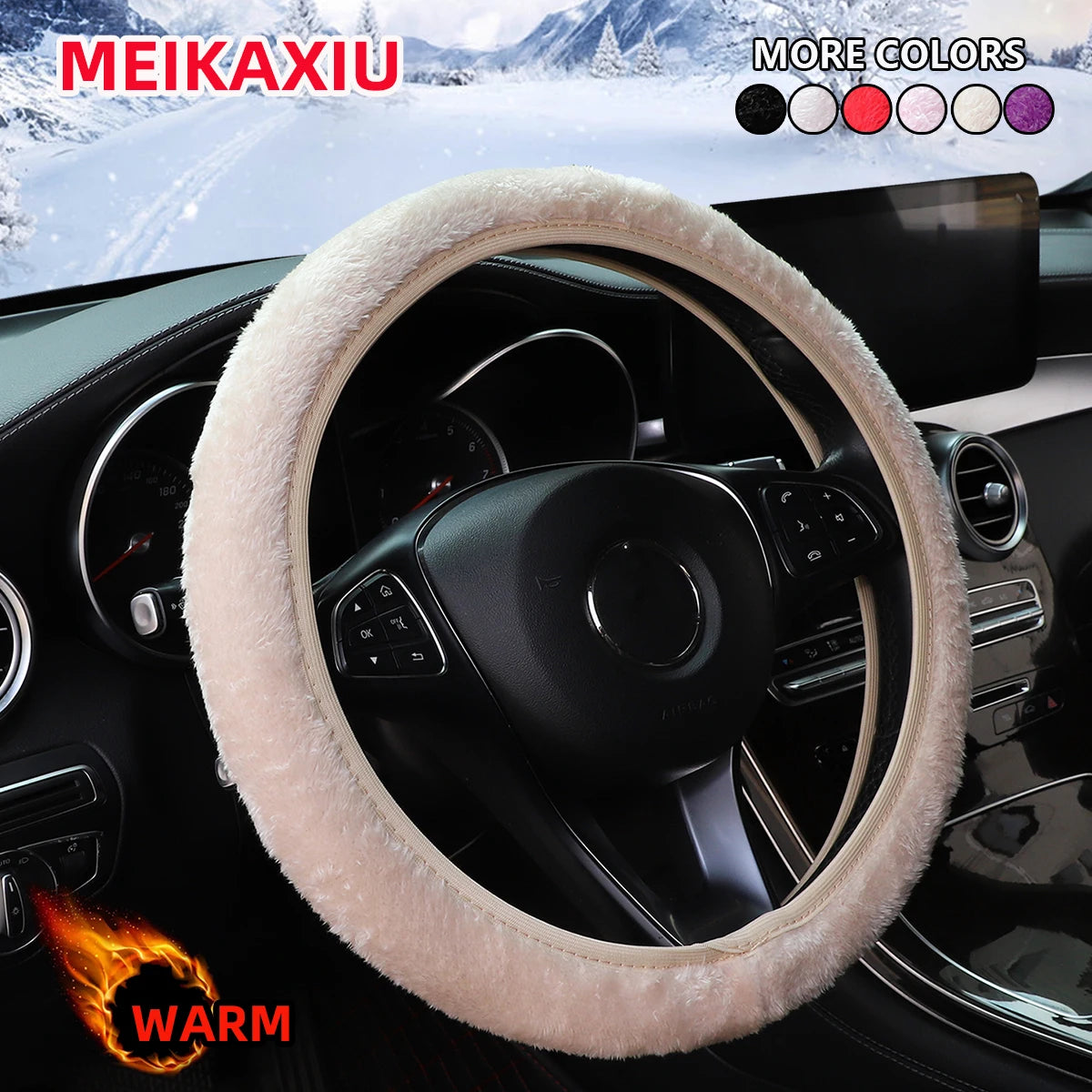 1 Winter Short Plush Comfort Hand Warmer Car Without Inner Ring Steering Wheel Cover F close-up view
