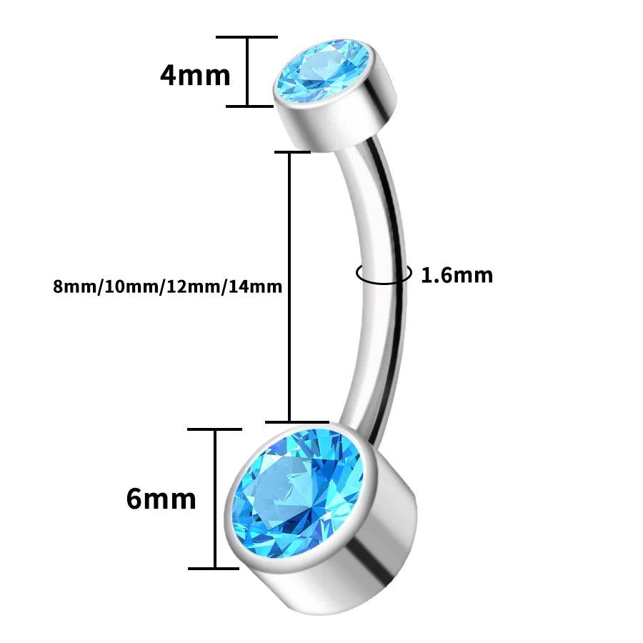 ASTM F136 Titanium Internally Threaded Navel Rings 10mm 12mm with round CZ Belly Bu additional angle