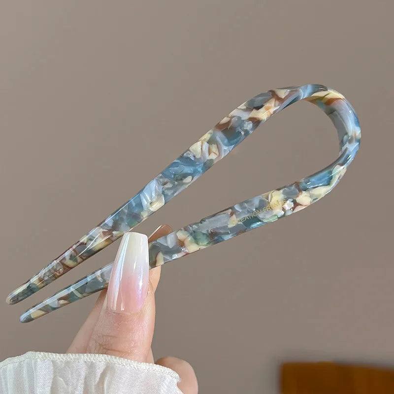 Retro U-shaped Acetate Hairclip for Women Elegant Temperament Ponytail Hairpin Fashio lifestyle view