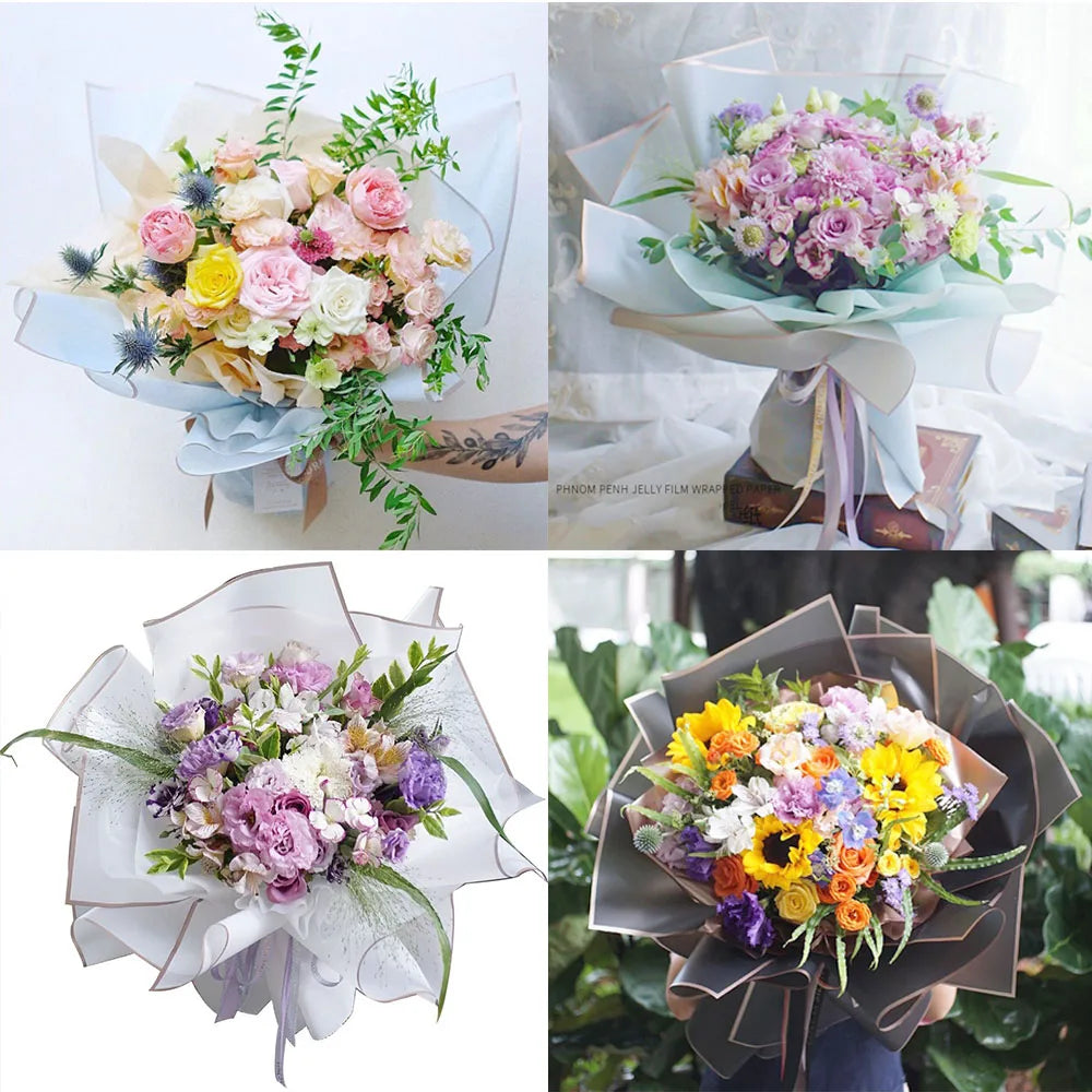 10 Sheet Half Transparent Flower Wrap Paper Golden Border Waterproof Bouquet Wrapping Ma detail view