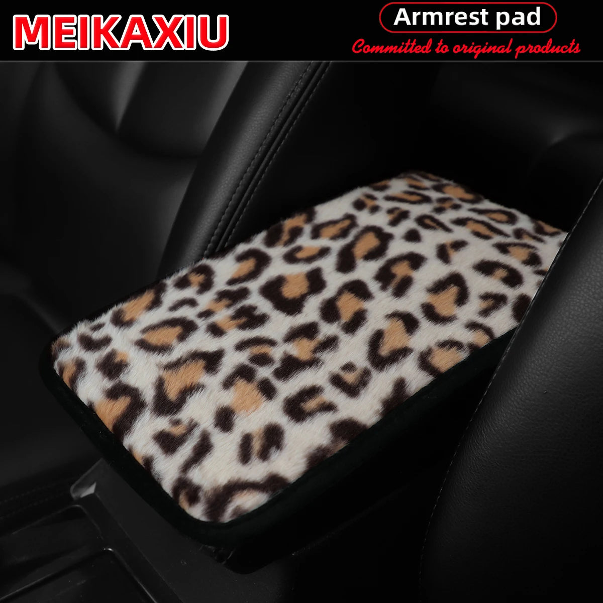 Artificial Rabbit Fur Leopard Print Car Armrest Pad additional angle