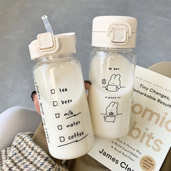 Cartoon Water Bottle With Straw Cute Plastic Drinking Bottle Portable Leak-proof Drinkware For Drink