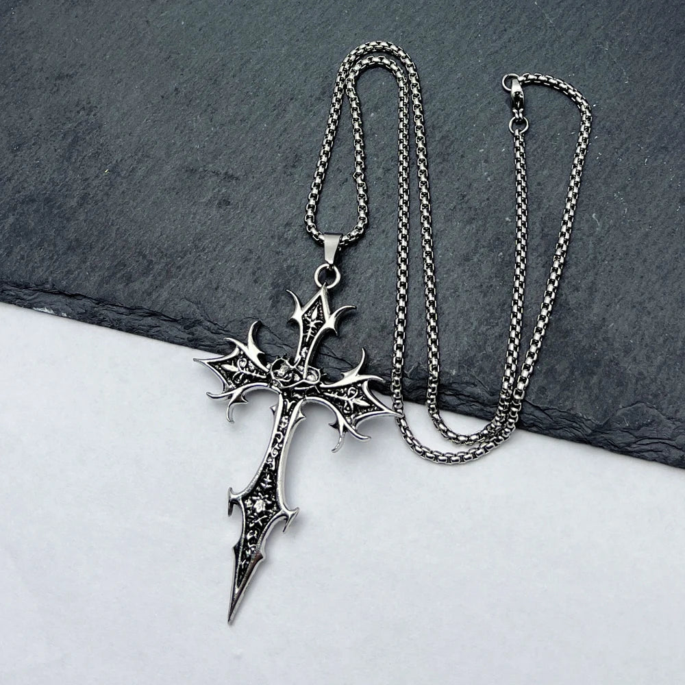 Gothic Double Sided Cross Pendant Necklace | Niche Hip Hop Punk Jewelry lifestyle view