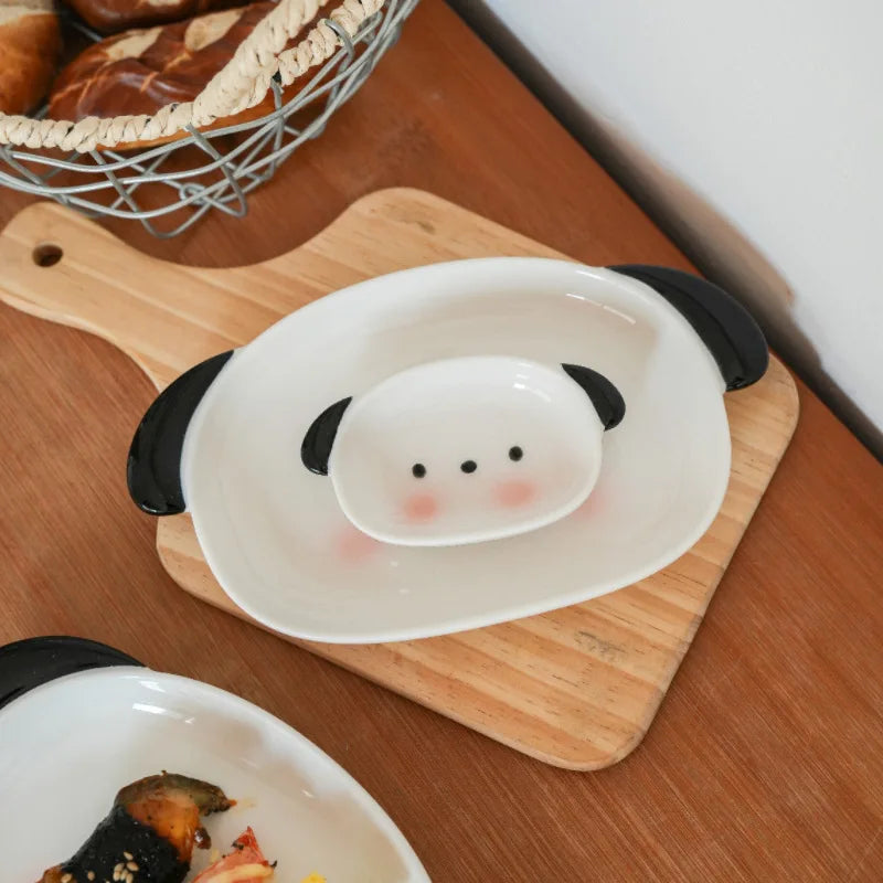 Cute Puppy Shaped Sushi Plate and Dipping Dish Set | 8 Inch Oval Ceramic Dinnerware alternate view