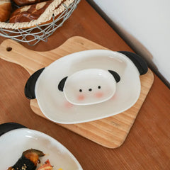 Cute Puppy Shaped Sushi Plate and Dipping Dish Set | 8 Inch Oval Ceramic Dinnerware alternate view